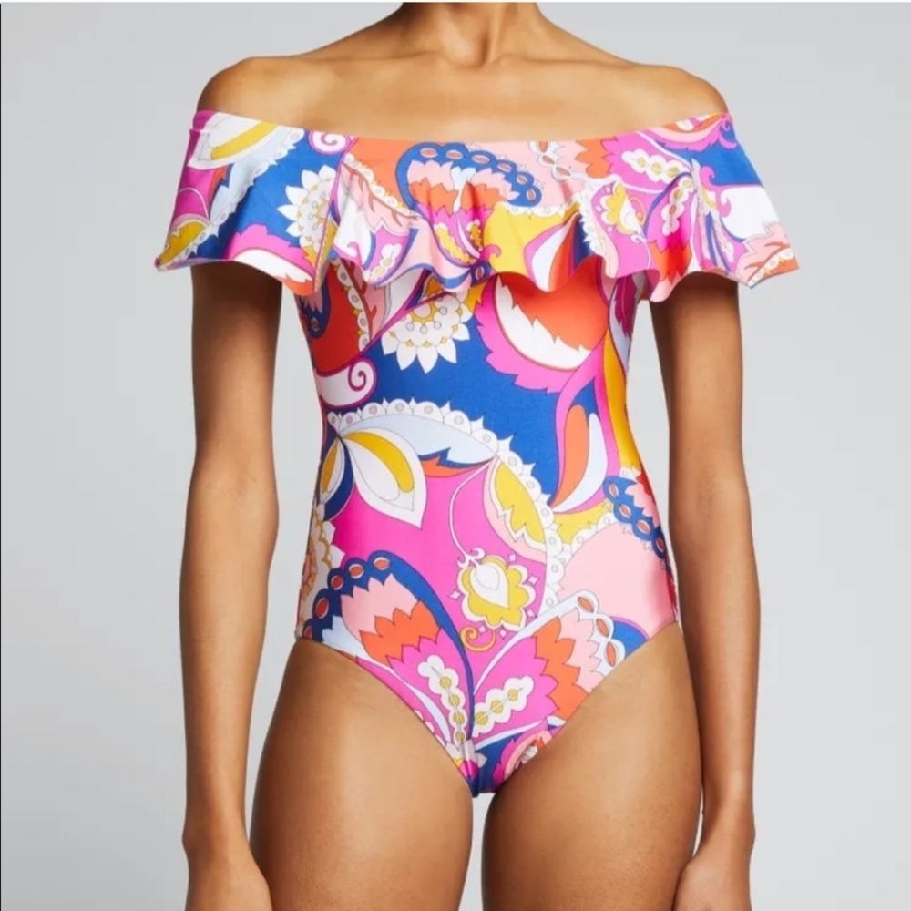 Trina Turk Sevilla One Piece Off Shoulder Ruffle - Picture 1 of 16